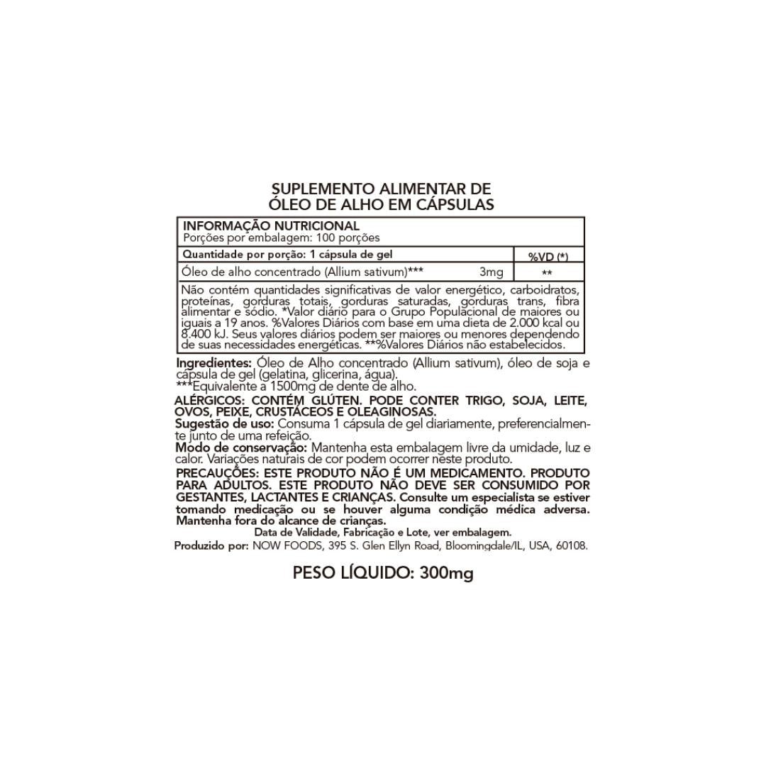 OLEO DE ALHO 1500MG NOW FOODS 100 CAPSULAS