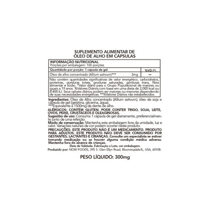 OLEO DE ALHO 1500MG NOW FOODS 100 CAPSULAS