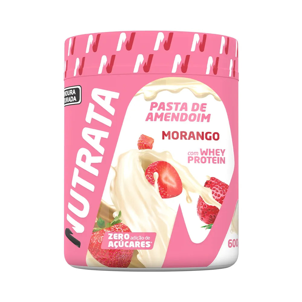 PASTA AMENDOIM NUTRATA WHEY SABOR MORANGO 600G