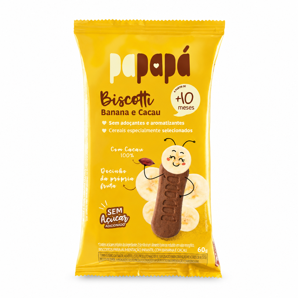 BISCOITO INFANTIL PAPAPA BISCOTTI COM BANANA E CACAU 60G